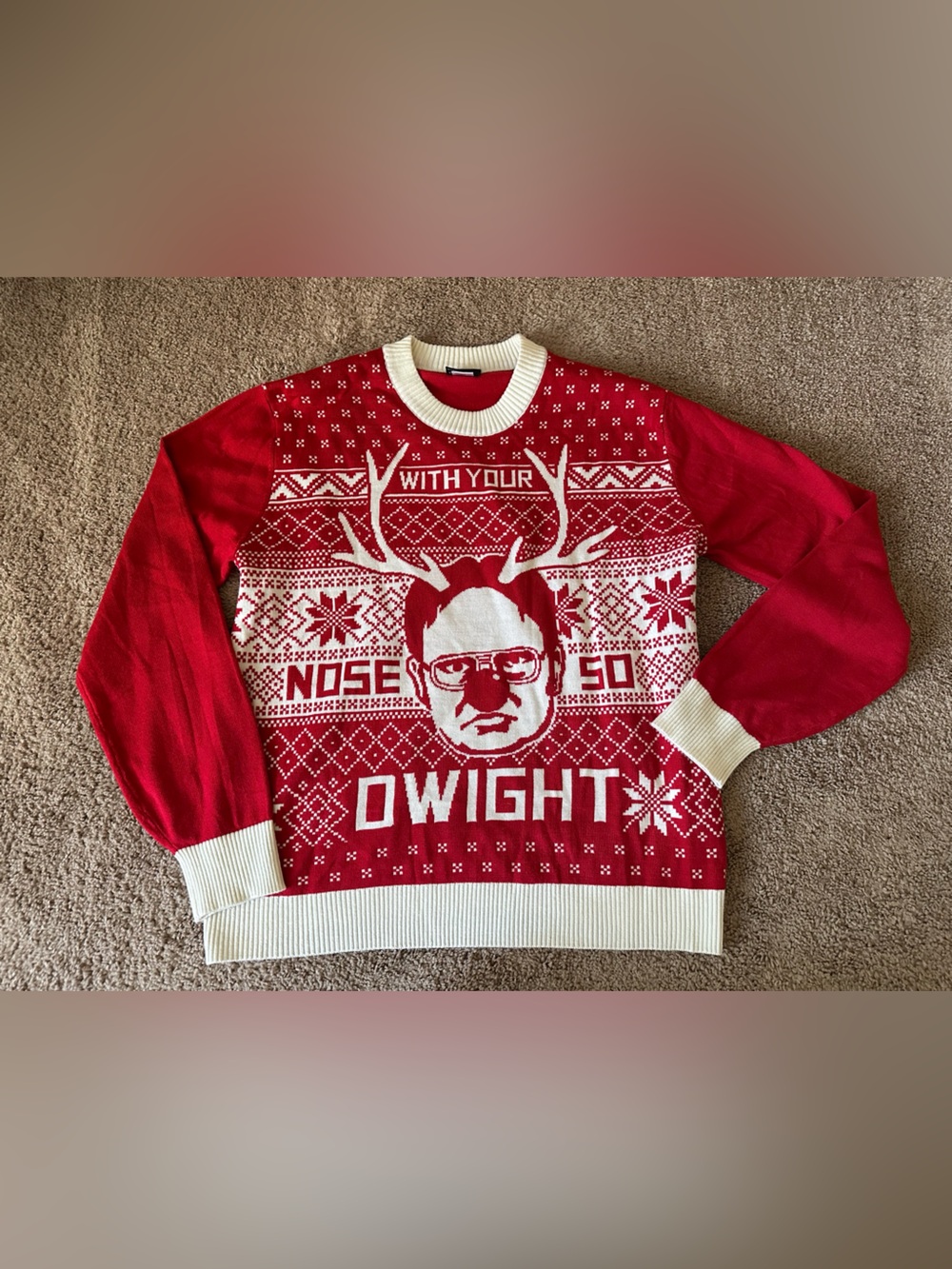 the office Dwight Sweater Red & Cream Size Large